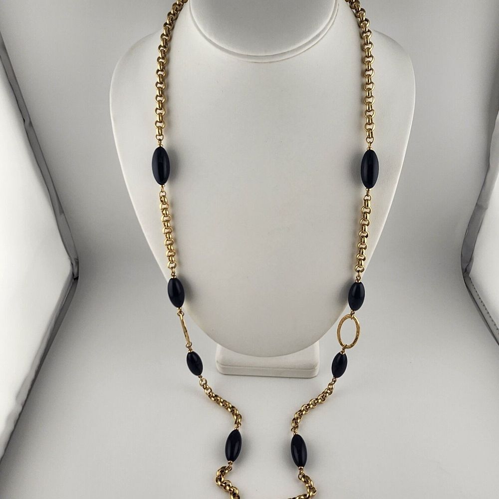 Vintage Monet Gold Tone‎ And Navy Blue Station Necklace